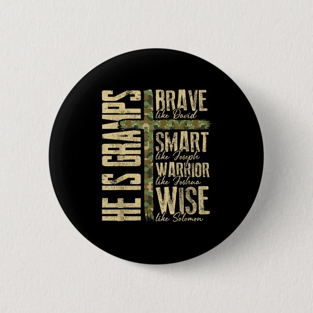 Chapa Redonda De 5 Cm He Is Gramps Camo Religious Father's Day Christian (Anverso)