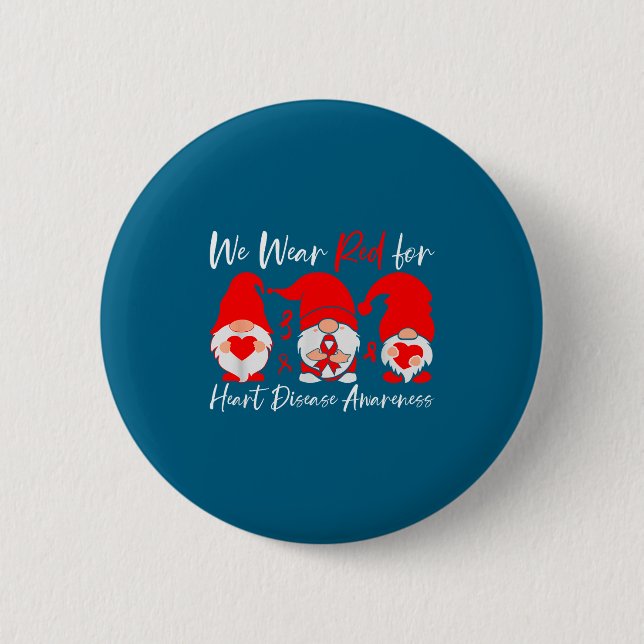 Chapa Redonda De 5 Cm Heart Disease Awareness Gnome  (Anverso)