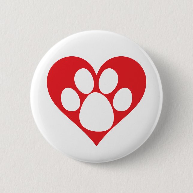Chapa Redonda De 5 Cm Heart Dog Paw (Anverso)