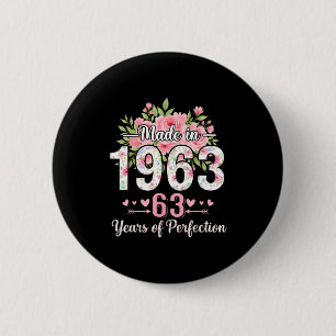 Chapa Redonda De 5 Cm Hecho En 1963 Floral Cumpleaños 63 Mujeres 63 Años