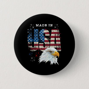 Chapa Redonda De 5 Cm Hecho en EE. UU. Patriótico Bandera Americana Águi