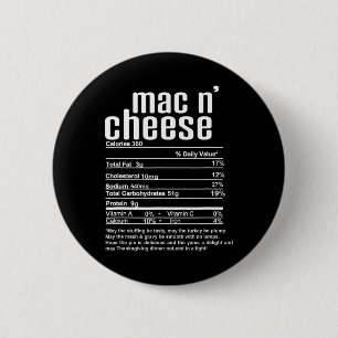 Chapa Redonda De 5 Cm Hechos nutricionales de Mac N Cheese de Acción de