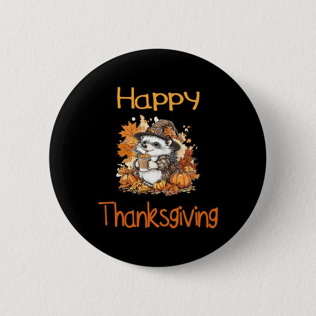 Chapa Redonda De 5 Cm Hedgehog Fall Acción de Gracias Feliz Día de Graci (Anverso)