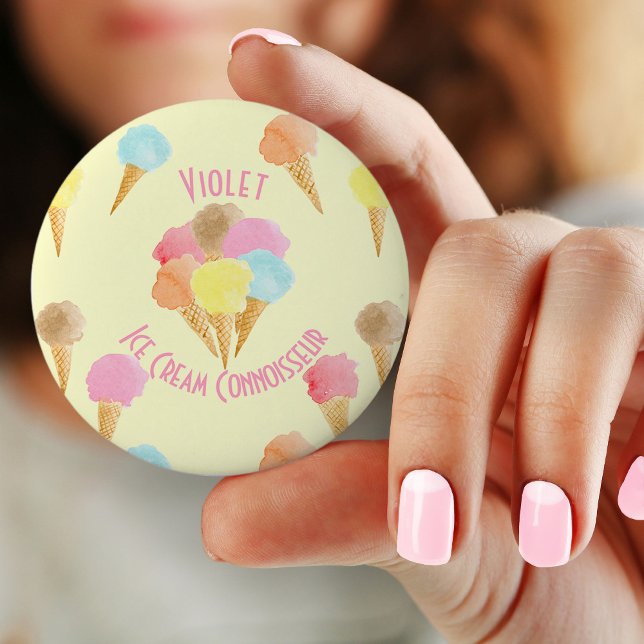 Chapa Redonda De 5 Cm Helado Cream Connoisseur Pastel Personalizado (Pin Button Badge for ice cream connoisseur)