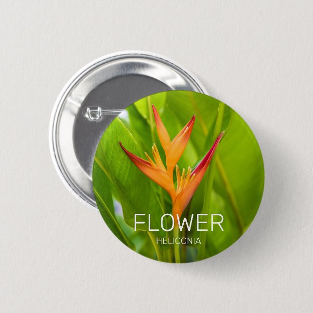 Chapa Redonda De 5 Cm Heliconia Flowers Botanic Plant Garden Design (Anverso y reverso)