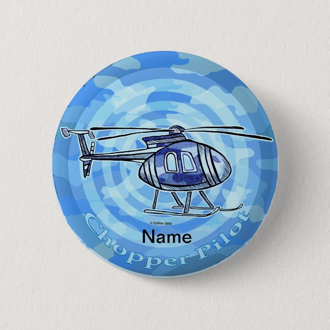 Chapa Redonda De 5 Cm Helicóptero Cielo Azul  (Anverso)