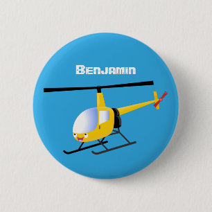 Chapa Redonda De 5 Cm Helicóptero de personalizado alegre amarillo lindo