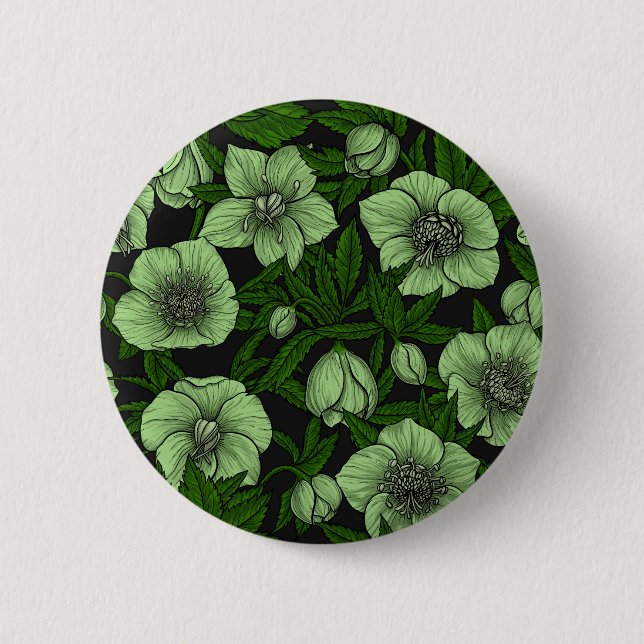 Chapa Redonda De 5 Cm Hellebores blancos con hojas (Anverso)