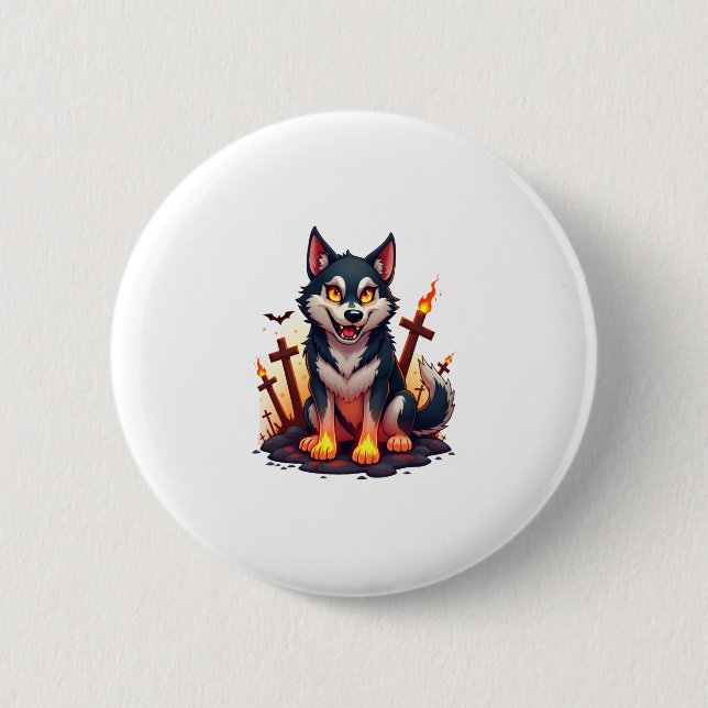 Chapa Redonda De 5 Cm Hellhound Husky Dog (Anverso)