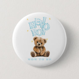Chapa Redonda De 5 Cm Hello Boy Balloon Teddy Bear Boy Baby Shower