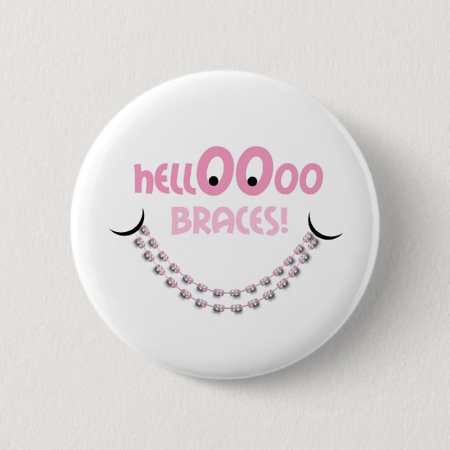 Chapa Redonda De 5 Cm Hello Braces Pink (Anverso)