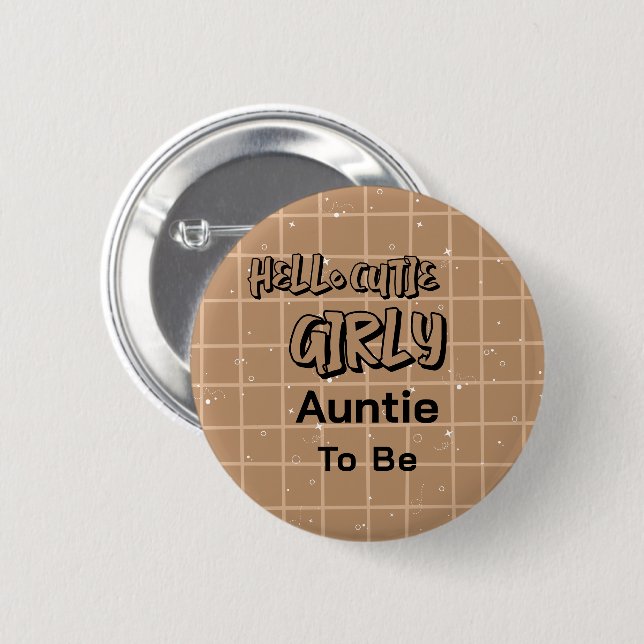 Chapa Redonda De 5 Cm Hello Cutie Girly Cute Brown Gingham Auntie-to-be (Anverso y reverso)