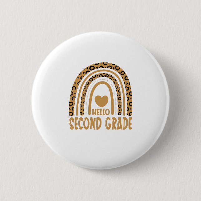 Chapa Redonda De 5 Cm Hello Second Grade-Leopard Rainbow-Back to School (Anverso)