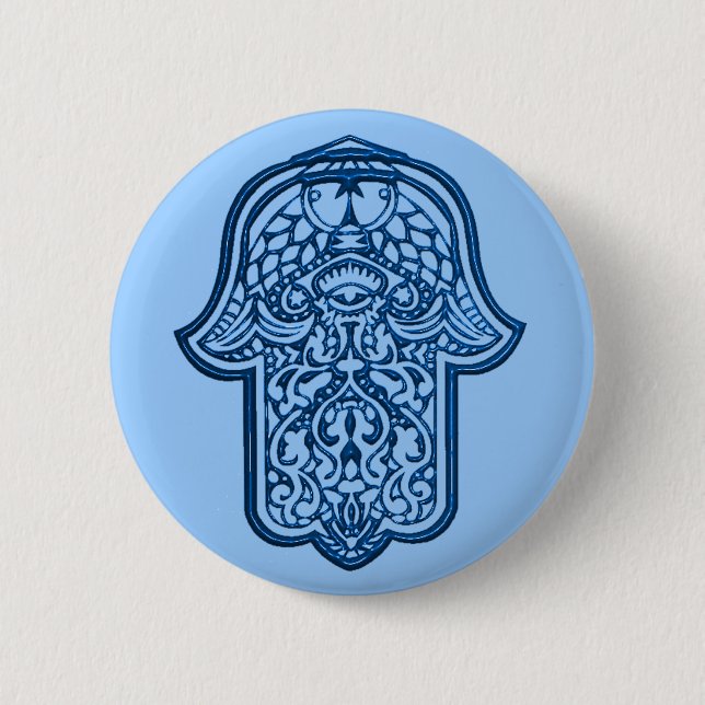 Chapa Redonda De 5 Cm Henna Hand de Hamsa (Azul) (Anverso)