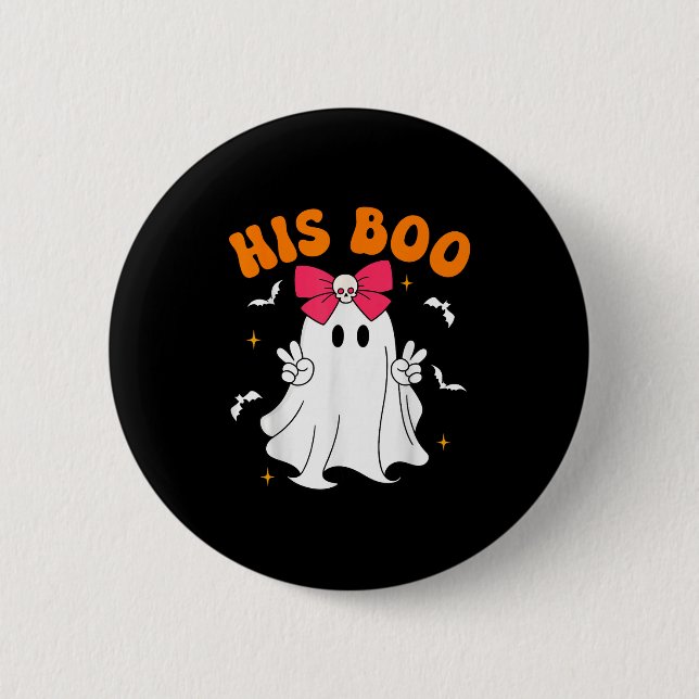 Chapa Redonda De 5 Cm Her Boo &amp; His Boo Funny Matching Halloween Cou (Anverso)