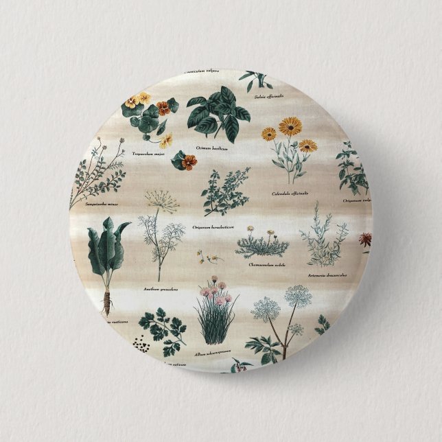 Chapa Redonda De 5 Cm Herbs Plantas Flores (Anverso)