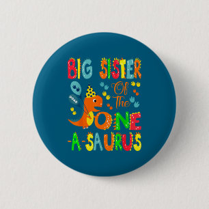 Chapa Redonda De 5 Cm Hermana Mayor Del Cumpleañero One-a-saurus 1er Año