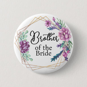 Chapa Redonda De 5 Cm Hermano de la Novia Floral Púrpura Boda