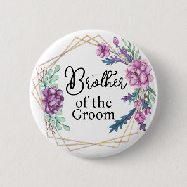 Chapa Redonda De 5 Cm Hermano del Novio Floral Púrpura Boda