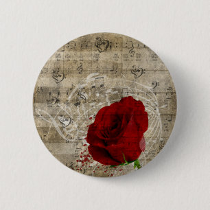Chapa Redonda De 5 Cm Hermosas notas de música rosa roja giran el piano 