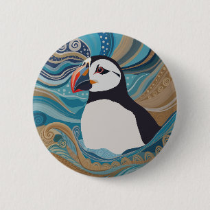 Chapa Redonda De 5 Cm Hermosas olas del océano Atlántico de Puffin