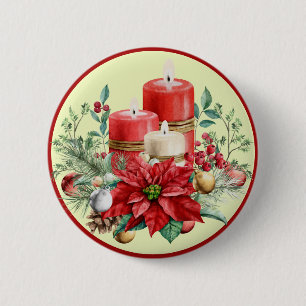 Chapa Redonda De 5 Cm Hermosas velas rojas y blancas y poinsettias