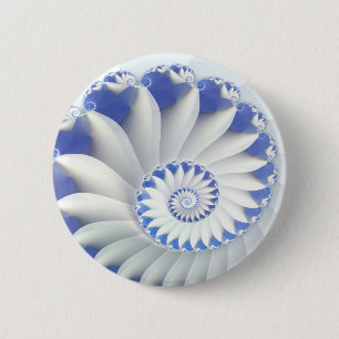 Chapa Redonda De 5 Cm Hermoso arte fractal azul y blanco de la concha de