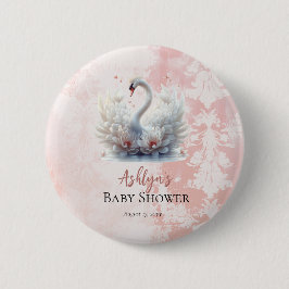 Chapa Redonda De 5 Cm Hermoso Favor de Baby Shower de Swan Floral Damask