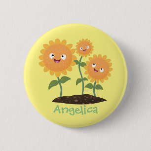 Chapa Redonda De 5 Cm Hermosos girasoles alegres sonrientes ilustracion