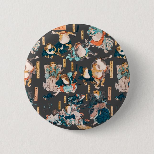 Chapa Redonda De 5 Cm Héroe del anime ukiyo-e de Frog Woodblock japonés (Anverso)