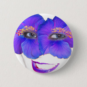 Chapa Redonda De 5 Cm Hibiscus Face con sonrisa - Azul