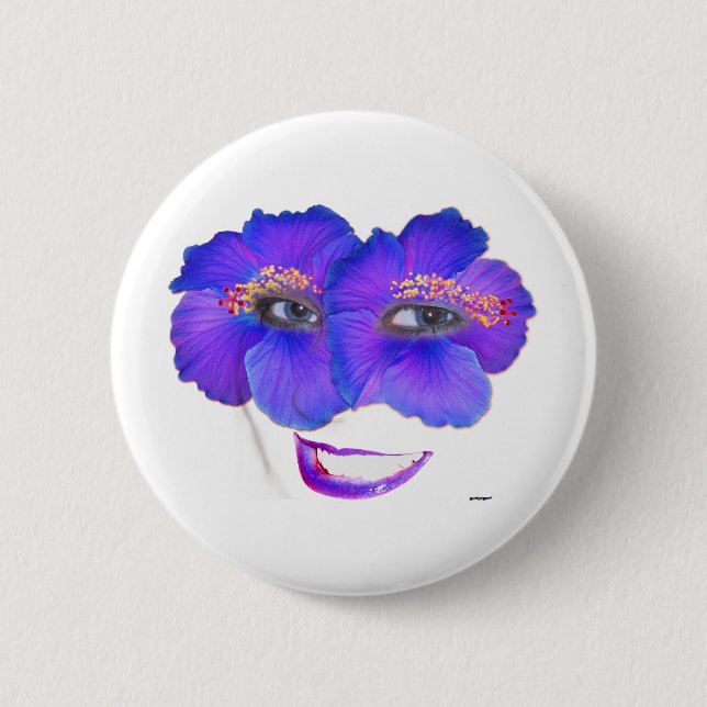 Chapa Redonda De 5 Cm Hibiscus Face con sonrisa - Azul (Anverso)