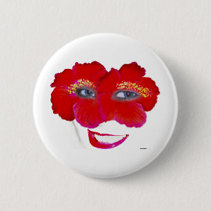 Chapa Redonda De 5 Cm Hibiscus Face con sonrisa - Rojo