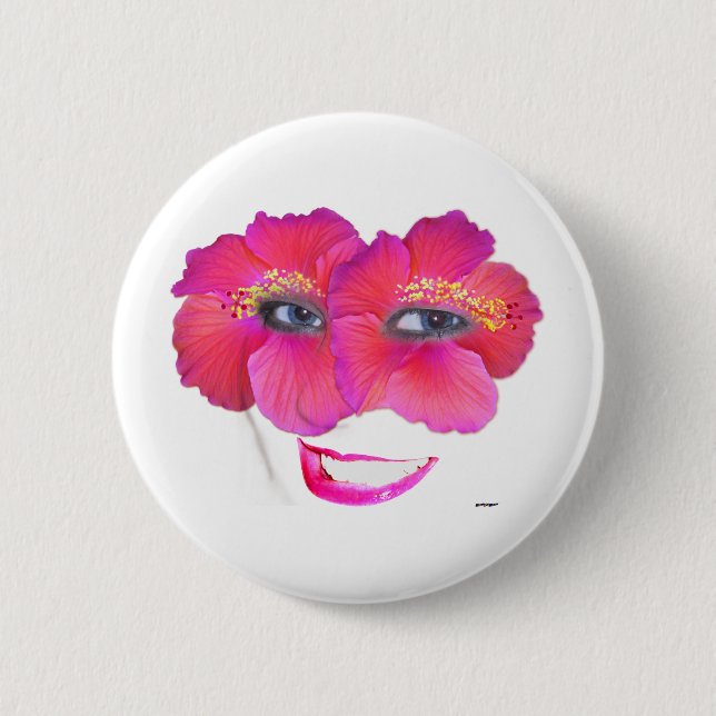 Chapa Redonda De 5 Cm Hibiscus Face con sonrisa - Rosa (Anverso)