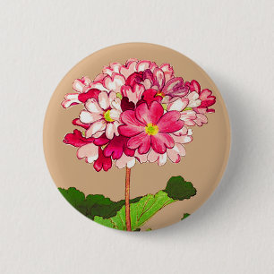 Chapa Redonda De 5 Cm Hidrangea japonesa vintage. Rosa y verde