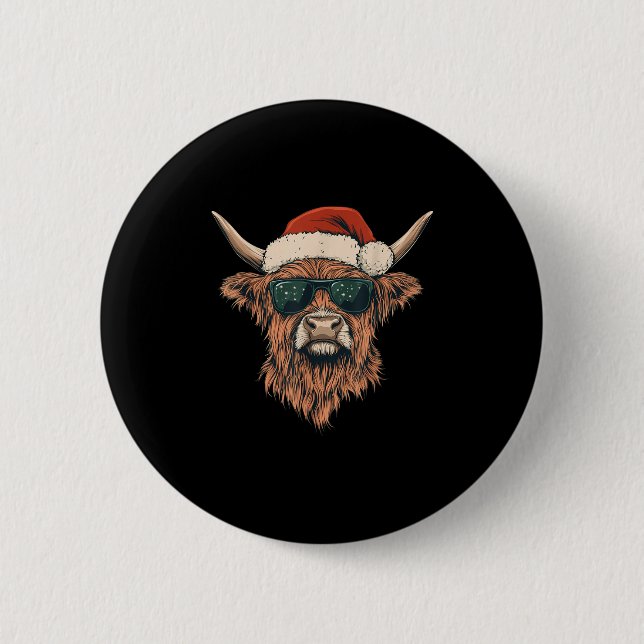 Chapa Redonda De 5 Cm Highland Cow Santa Hat Gracioso agricultor de anim (Anverso)
