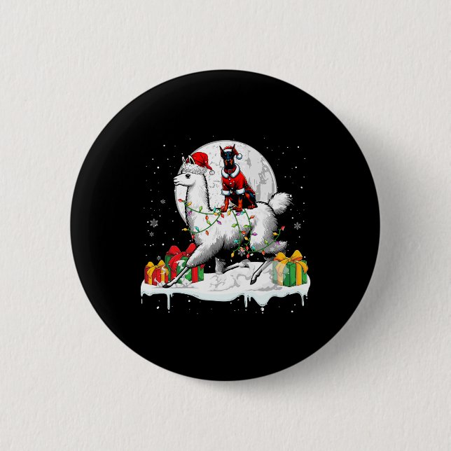 Chapa Redonda De 5 Cm Hijos dueños de Navidades de Llama de Santa Doberm (Anverso)