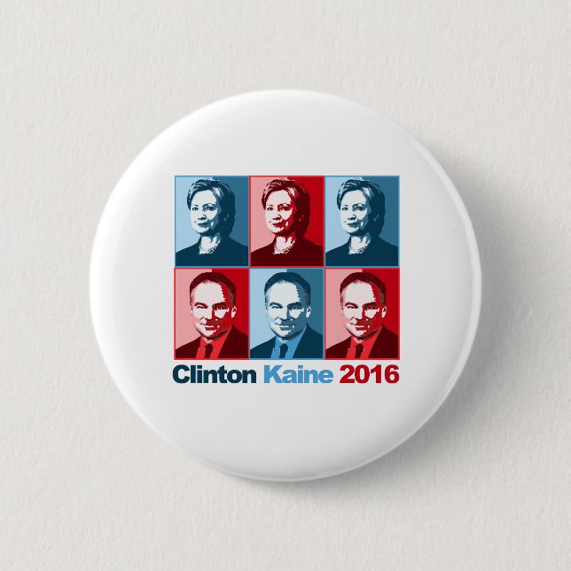 Chapa Redonda De 5 Cm Hillary Clinton Tim Kaine 2016 (Anverso)