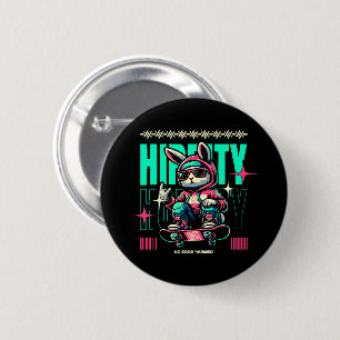 Chapa Redonda De 5 Cm Hip-Hop Hoppity - Conejo Patinador Pascua