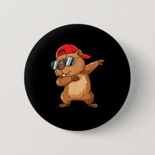 Chapa Redonda De 5 Cm Hip Hop Marmota Haciendo Dab Con Gorra al Revés Su