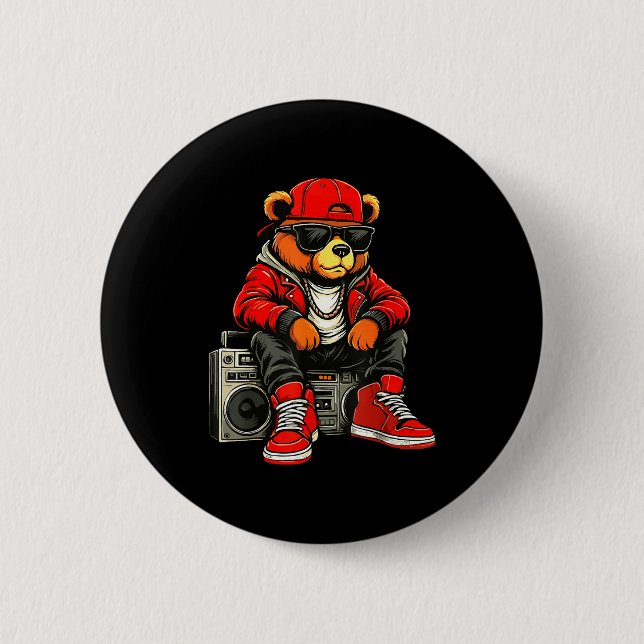 Chapa Redonda De 5 Cm Hip Hop Teddy Bear Rap Music  (Anverso)