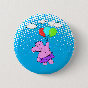 Chapa Redonda De 5 Cm Hipo Rosa Volando Con Globos