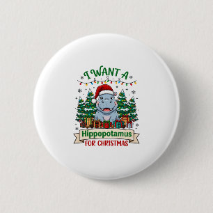 Chapa Redonda De 5 Cm Hipopótamo Navidad Hipopótamo Sombrero Santa Árbol