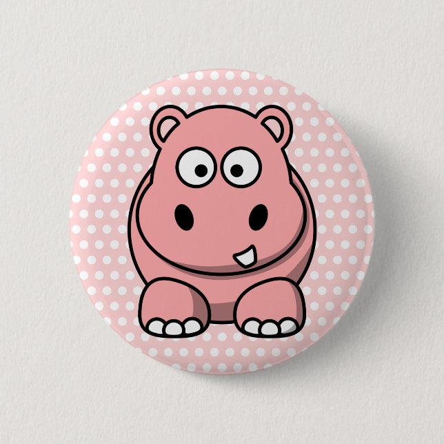 Chapa Redonda De 5 Cm Hipopótamo Rosa Adorable (Anverso)