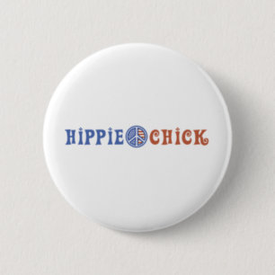 Chapa Redonda De 5 Cm Hippie Chick con signo de paz