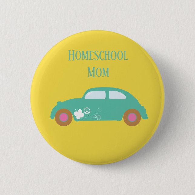 Chapa Redonda De 5 Cm Hippie Homeschool Mom Car (Anverso)