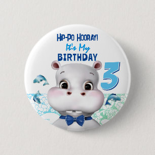 Chapa Redonda De 5 Cm Hippo Blue Fish Boy Cumpleaños