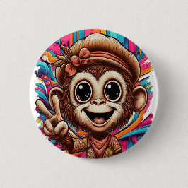 Chapa Redonda De 5 Cm "Hippy Peace Monkey" Button