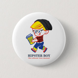 Chapa Redonda De 5 Cm Hipster Boy - Parodia de ilustracion
