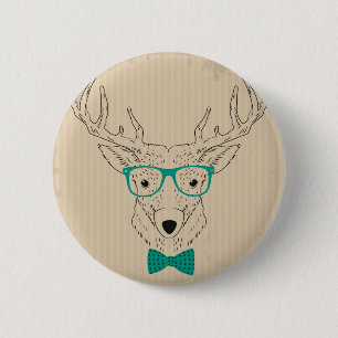 Chapa Redonda De 5 Cm Hipster Reindeer Elk con lentes Navidades gruñidos
